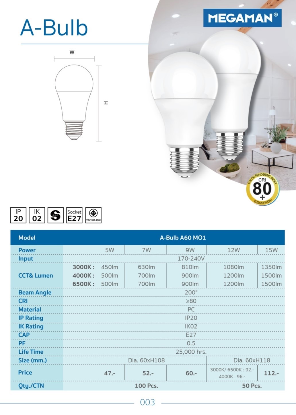 หลอดไฟ LED MEGAMAN A-BULB A60
