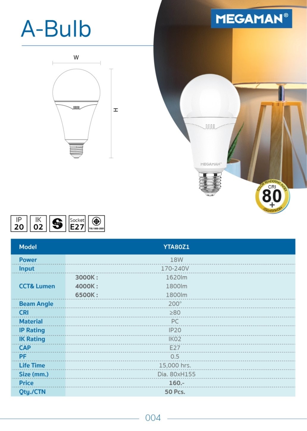 หลอดไฟ LED MEGAMAN A-BULB A80