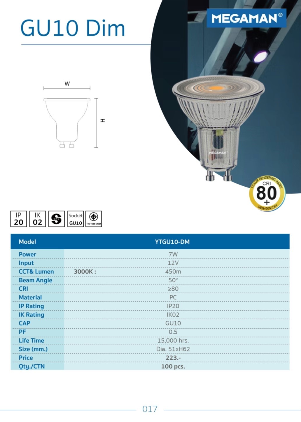 หลอดไฟ LED MEGAMAN GU 10 Dim 7W