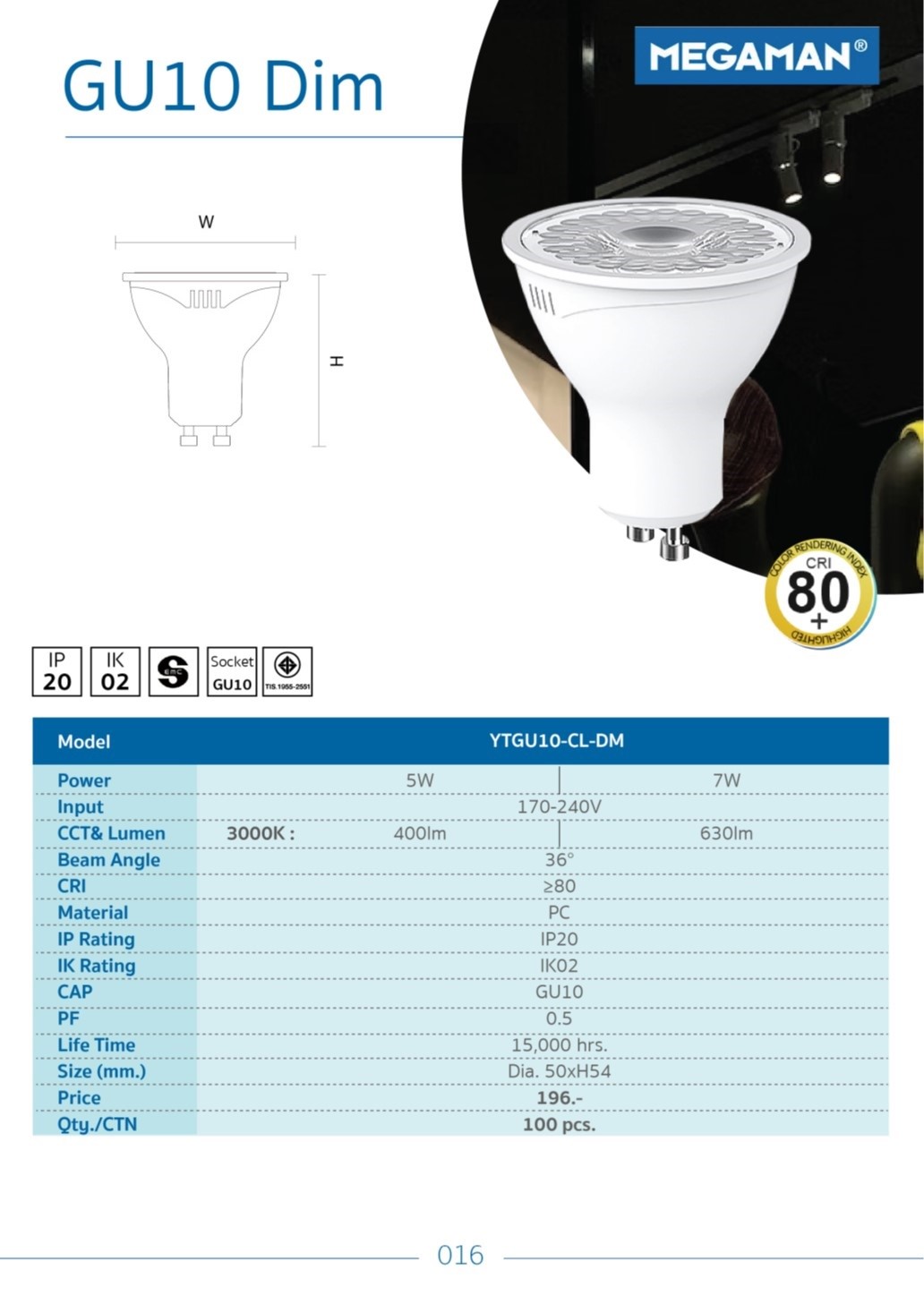 หลอดไฟ LED MEGAMAN GU 10 Dim